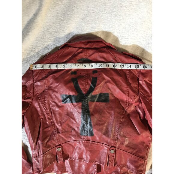 In X Out Women's Moto Red Vegan Leather Ahnk Punk Jacket - Picture 7 of 16